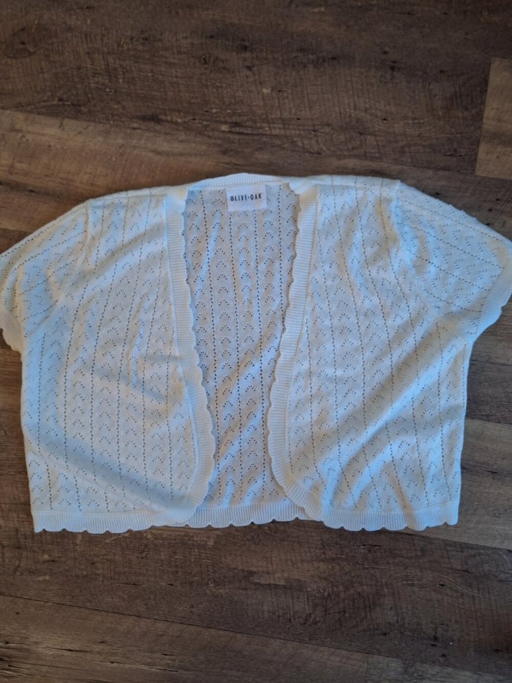 Olive + Oak Women’s White Open-Knit V-Neck Short Sleeve Cardigan Sweater XXL